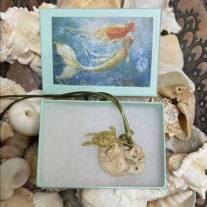 Bronze Sea Turtle Artisan Charm and Beach Stone Pendant Necklace